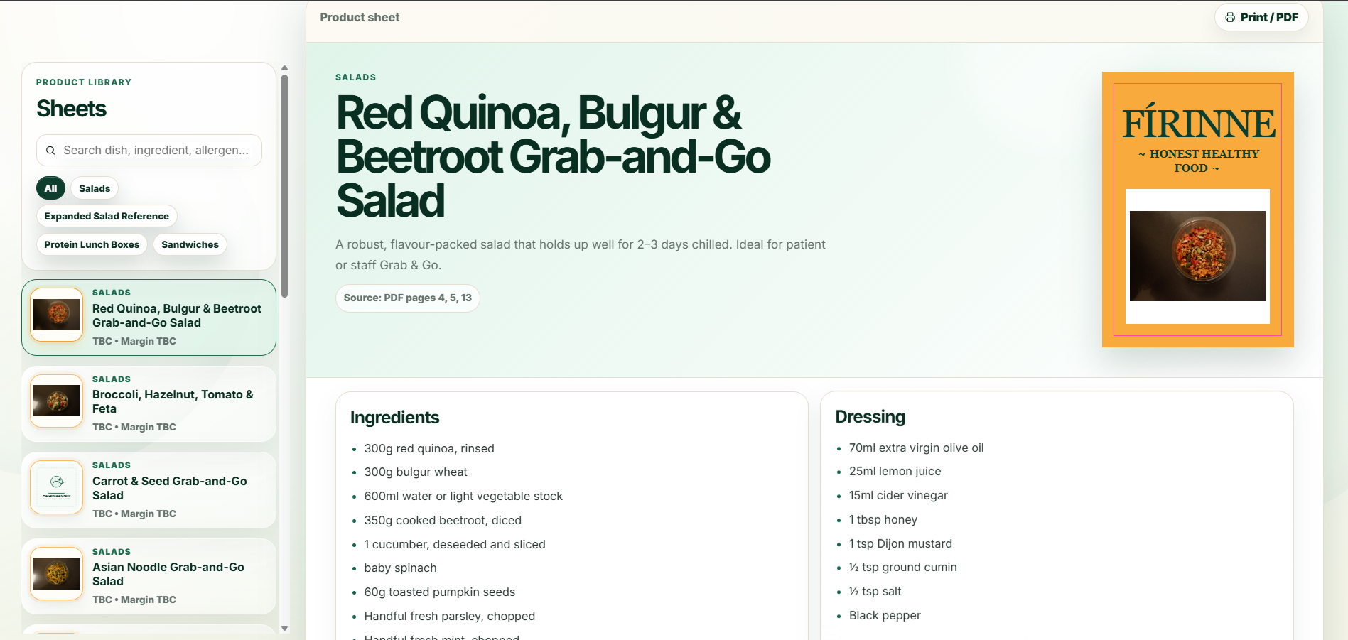 Firinne recipe library